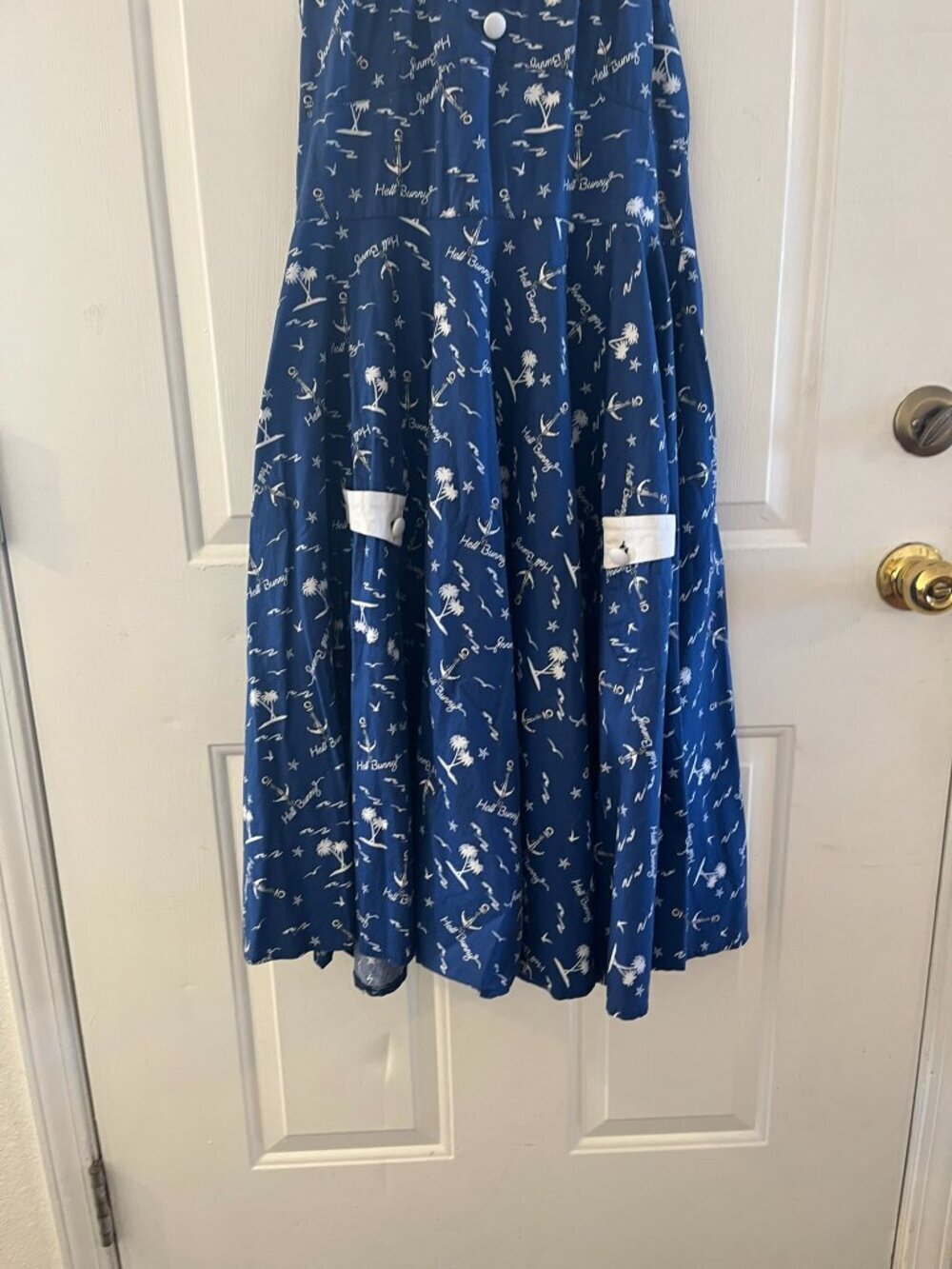 Hell Bunny Vixen Nautical Retro Summer Beach Halter Sailing 50's Dress Sz Med - Picture 3 of 10